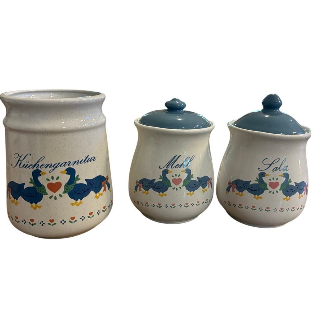VTG Ceramic Geese Canister Cottagecore Country Farm Flour Salt‎ German Utensil